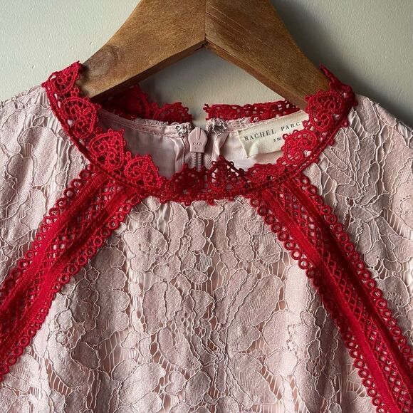RACHEL Parcell pink and red lace short sleeve knee length dress size small - Picture 10 of 16